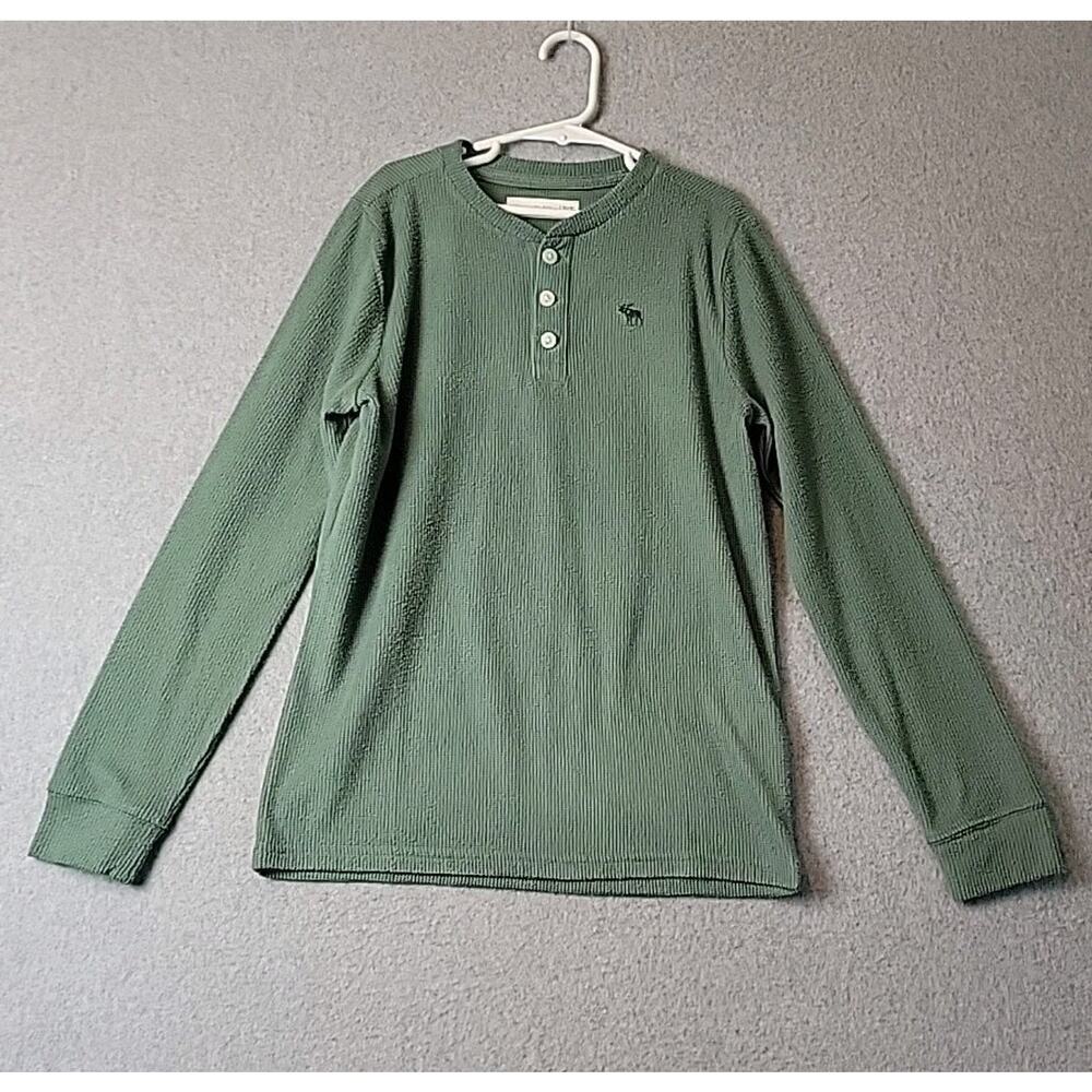 Abercrombie Kids Sage Green Long Sleeve Waffleknit Stretch Henley Boys 11/12